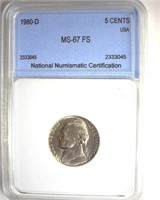 1980-D Nickel MS67 FS LISTS $275 IN 66FS