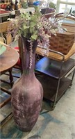 Large metal vase decoration w/faux flowers and