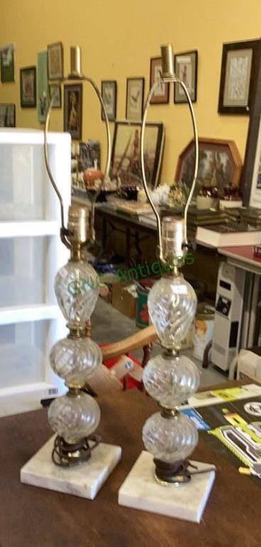 Vintage clear glass table lamps with marble