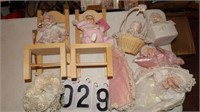 Porcelain Dolls and 2 Doll Chairs