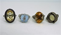4 Vintage Gemstone Rings 925