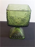 Indiana Harvest Grape Green Glass Pedestal Candy