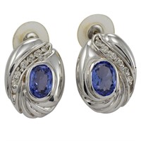 14k White Gold Tanzanite & Diamond Earrings,