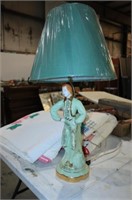 PORCELAIN VICTORIAN FIGURAL LAMP WITH SHADE