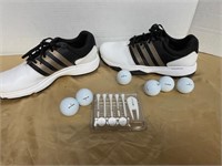 ADIDAS SIZE 11 BOUNCE GOLF SHOES & 6 BALLS & TEES