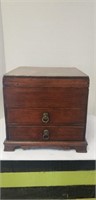 Antique 2 drawer wooden box lift off lid