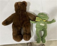 Vintage Cloth Teddy Bear and Frog