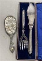 Silver Plate Carving Set and Vanity Mirror