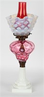 VINTAGE CRANBERRY PEDESTAL OIL LAMP