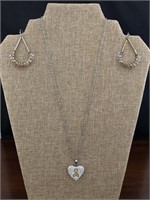 Vintage Heart & Ribbon Pendant Necklace & Earrings