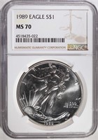 1989 AMERICAN SILVER EAGLE NGC MS70