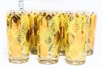 Lot of 7 MCM clear/gold/yellow drinking glasses