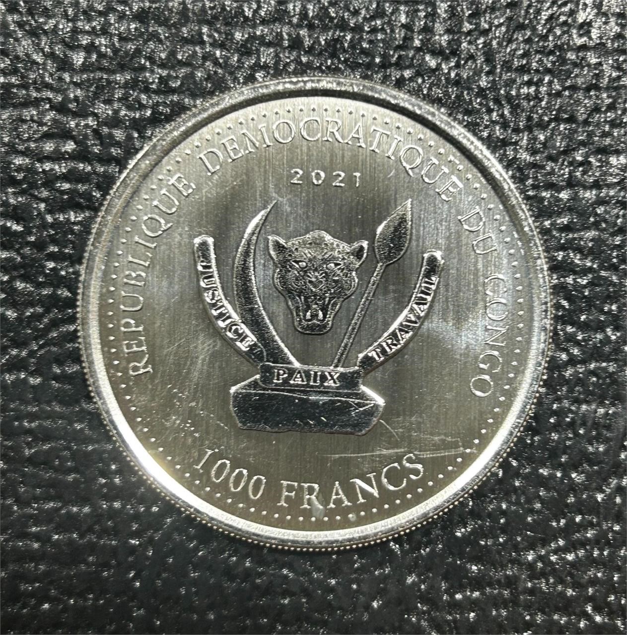 2021 Congo 1000 Francs 1 oz Silver Stork Proof