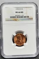 1955-D Slab Lincoln Cent NGC MS66 RD