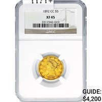 1892-CC $5 Gold Half Eagle NGC XF45