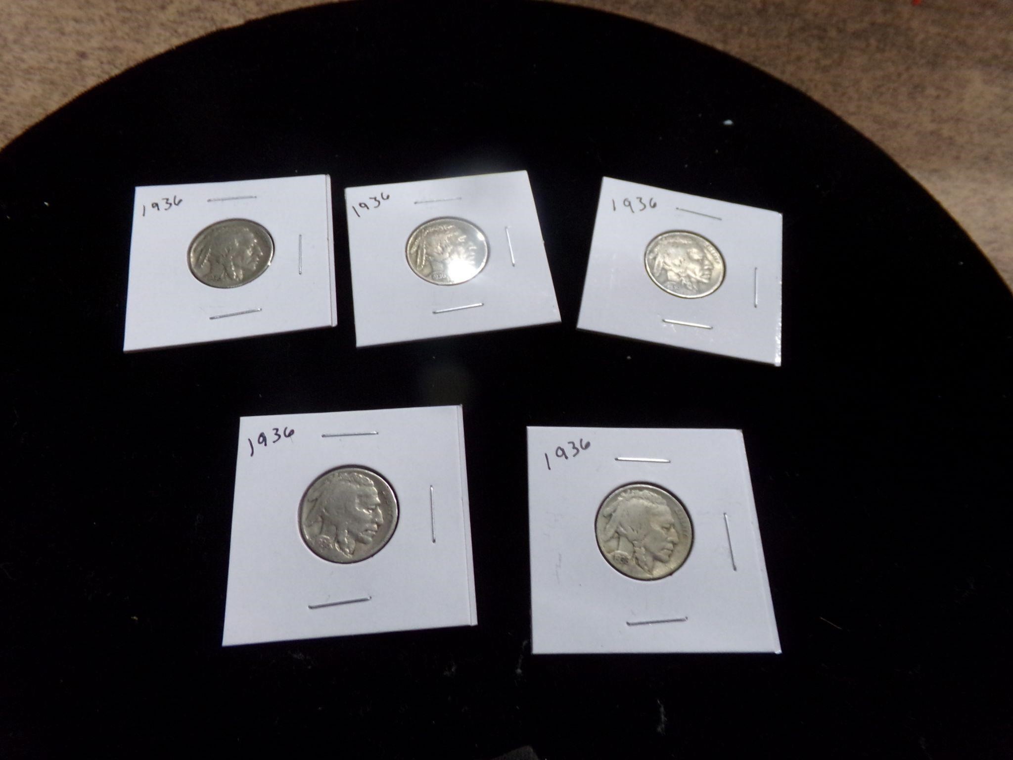 5 Indian nickels 1936