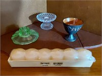 Vtg Depression Glass, Clear Candle Holders & More