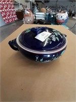 Halls Covered Dish Cobalt Blue with Flowers
