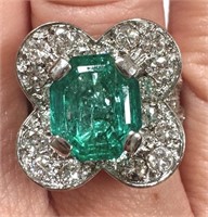 Platinum 5.17 cts Emerald & Diamond Ring