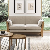 Sand/Light Brown Wood - 2 Seat Lovesat Sofa