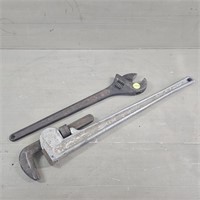 Large Pipe Wrench & Crescent Wrench
