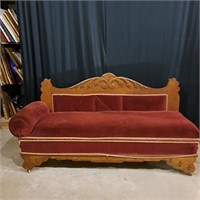 Antique Walnut Red Velvet Fainting Sofa with