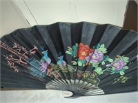 40" Large Collapsible Hand Painted Fan, Vintage,