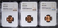 1958, 1958, 1958-D LINCOLN CENTS NGC MS66 RD