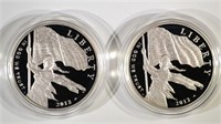 (2) 2012 Star-Spangled Proof Silver Dollars