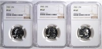 3-1963 WASHINGTON QUARTERS, NGC PF67