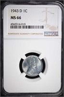 1943-D LINCOLN "STEEL" CENT NGC MS66