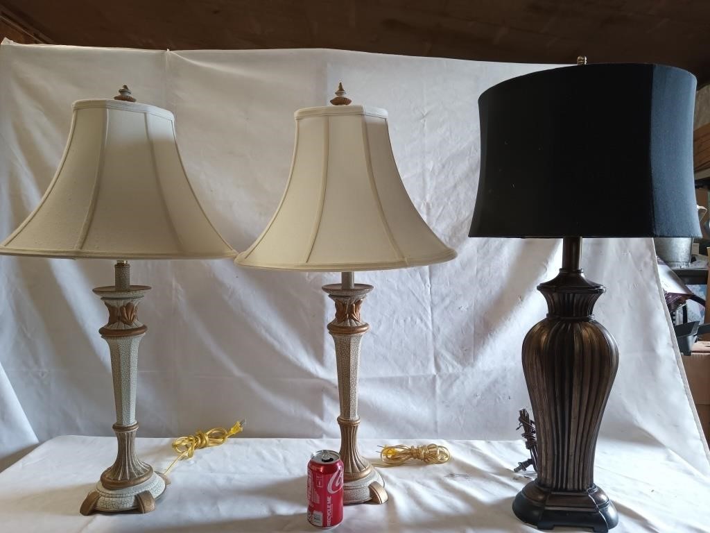 3 Table Lamps 2 matching, all lamp shades look