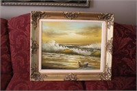 Original East Coast painting on canvas in gilt