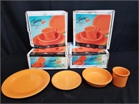 4-4 piece orange place setting Fiesta dinnerware