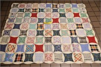 Vtg. "Nine Patch" Scalloped Edge Hand-Made Quilt