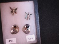 Two pair of screwback earrings, one of butterflies