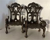 TWO doll wrought iron decorative chairs 4.5” x 8”