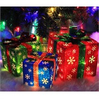 ATDAWN Set of 3 Lighted Gift Boxes Christmas Decor