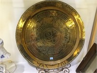 China brass 30 in D tray, heavily engraved, does