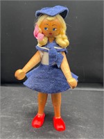 Vtg Wood Peg Poland Doll Sailor Girl Jointed