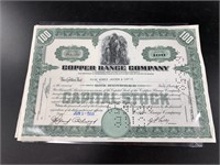 Copper Range stock certificate,