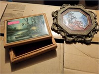 heavy wood trinket box and framed pic