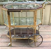Vintage Brass Tea / Wine Cart w/ Glass Enclosure