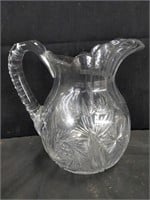 Cut crystal pitcher, 8" x 6" x 8"
