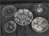 Box of cut crystal and glass plates, bowls