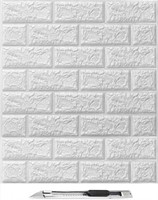 Art3d 30 Pcs 3D Brick Wallpaper in White 42L x 32W