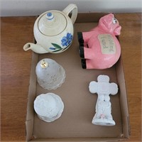 Teapot, bells, miscellaneous items