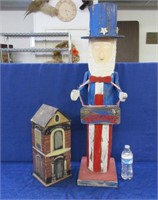 3ft tall wooden uncle sam & 17in tall house box