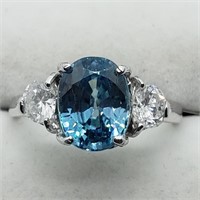 $10800 10K Blue Zircon 3.8Ct 2 Diamonds Ring