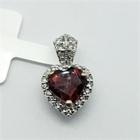 $1200 14K 26 Diamonds Heart Shaped Garnet Pendant